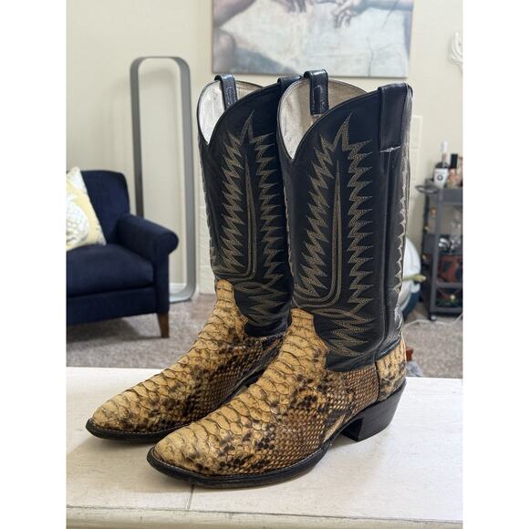 Cowtown Python Snakeskin Cowboy Boots | Black Leather Shaft | Men’s 10 D | USA - Picture 1 of 11
